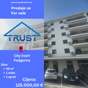 Jednosoban stan, 45 m2, City kvart, Podgorica, Prodaja 