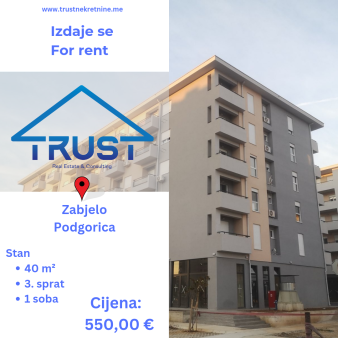 Jednosoban stan, 40 m2, Zabjelo, Podgorica, Izdavanje