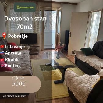 Dvosoban stan, 70m2, Pobrezje, Podgorica, Izdavanje