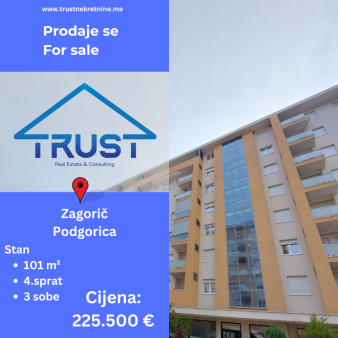 Trosoban stan, 101 m2, Zagoric, Podgorica, Prodaja