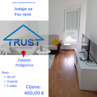 Jednosoban stan, 43 m2, Zagoric, Podgorica, Izdavanje