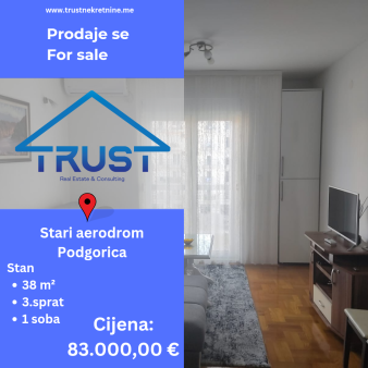 Jednosoban stan, 38 m2, Stari Aerodrom, Podgorica, Prodaja