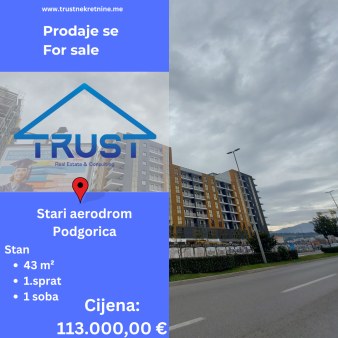 Jednosoban stan u izgradnji, 43 m2, Stari Aerodrom, Podgorica, Prodaja