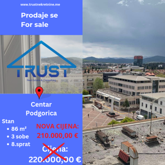 Trosoban stan, 86m2, Centar, Podgorica, Prodaja