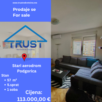 Jednosoban stan, 57 m2, Stari Aerodrom, Podgorica, Prodaja