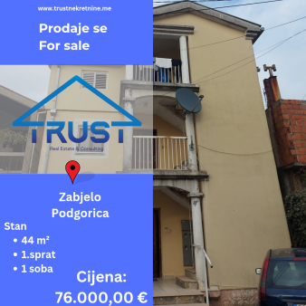 Jednosoban stan, 44 m2, Zabjelo, Podgorica, Prodaja