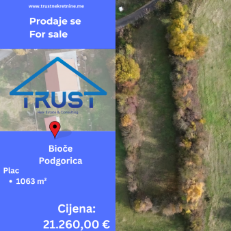 Plac, 1063 m2, Bioce, Podgorica, Prodaja 