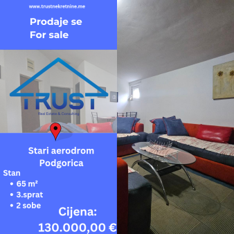 Dvosoban stan, 65m2, Stari aerodrom, Podgorica, Prodaja