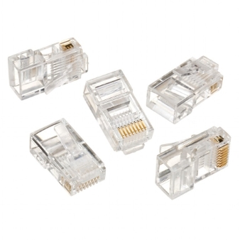 Modular plug 8P8C for solid LAN cable, UTP, 100 pcs per bag