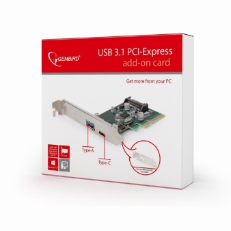 USB 3.1 PCI-Express add-on card (type-A + type-C), with extra low-profile bracket