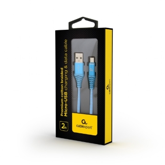Kabal Micro-USB charging and data cable, 2 m, turquoise blue/white, CC-USB2B-AMmBM-2M-VW