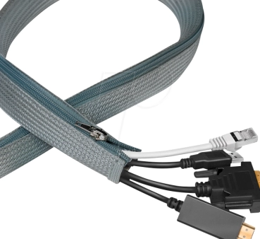 Navlaka za kablove sa patent zatvaračem, poliester, Ø 30 mm, siva, 1 m, LogiLink