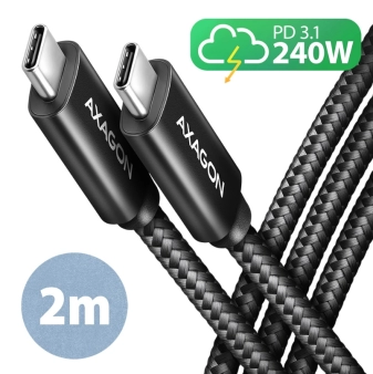 Axagon USB kabl za prenos podataka i punjenje 2m, 240W, Crno pleteno.