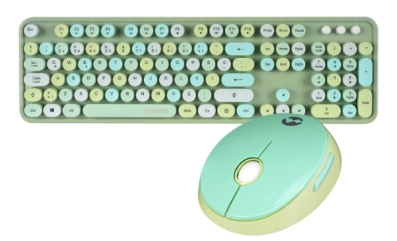 Bežični komplet tastatura + miš, zelena, Everest ROUND KM-6282