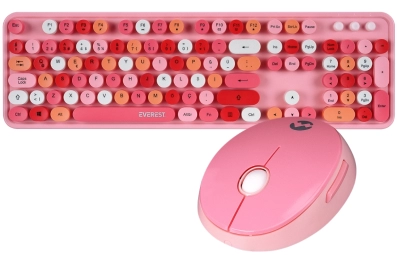 Bežični komplet tastatura + miš, pink, Everest ROUND KM-6282