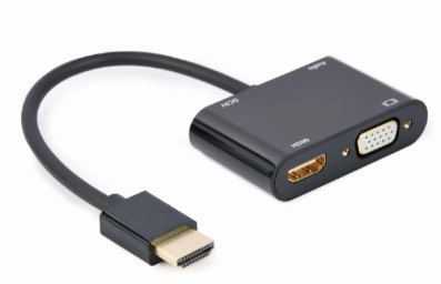 HDMI muški na HDMI ženski + VGA ženski + audio adapter kabel, crni