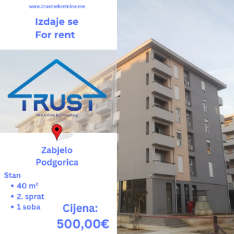 Jednosoban stan 40m2, Zabjelo, Podgorica, Izdavanje