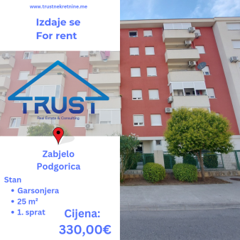 Garsonjera 25m2, Zabjelo, Podgorica, Izdavanje