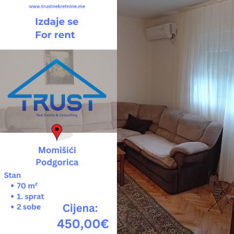 Dvosoban stan 70m2, Momisici, Podgorica, Izdavanje