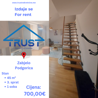 Izdaje se jednosoban namješten stan površine 45 m2!