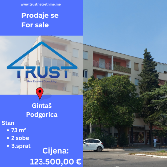 Dvosoban stan 73m2, Gintas, Podgorica, Prodaja