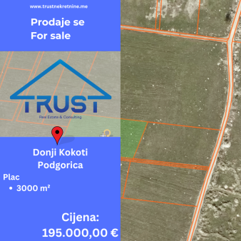 Plac, 3000 m2, Donji Kokoti, Podgorica, Prodaja