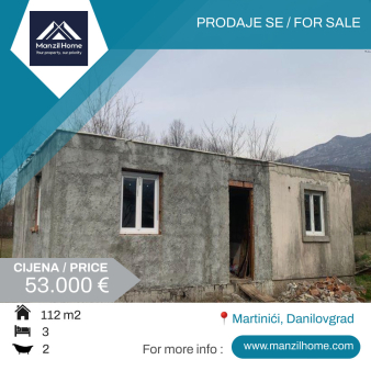 Kuća, 112m2, 2200m2, Martinići, Danilovgrad, Prodaja