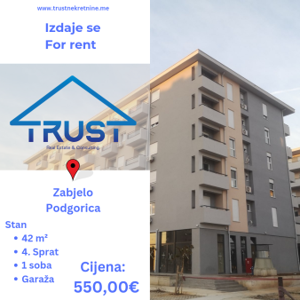 Izdaje se jednosoban namješten stan površine 42 m2!