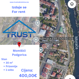 Jednosoban stan 30m2, Momisici, Podgorica, Izdavanje