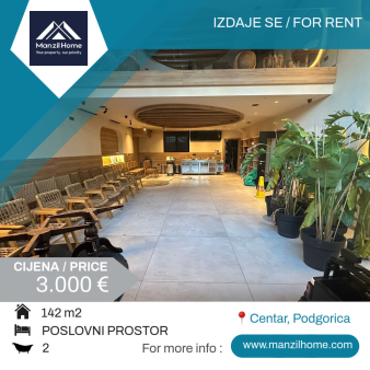 Poslovni prostor, 142m2, Centar, Podgorica, Izdavanje