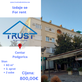 Dvosoban stan, 60 m2, Centar, Podgorica, Izdavanje