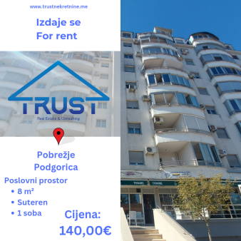 Poslovni prostor površine 8 m2, Pobrežje, Podgorica, Izdavanje