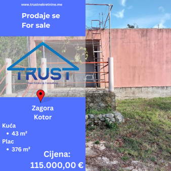 Kuća/garsonjera 43 m2, Zagora, Kotor, Prodaja