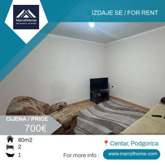 Dvosoban stan, 80m2, Centar, Podgorica, Izdavanje