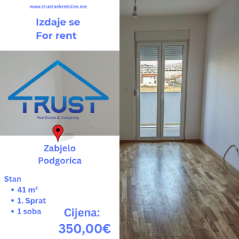 Jednosoban stan, 41 m2, Zabjelo, Podgorica, Izdavanje