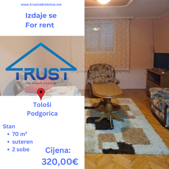 Dvosoban stan, 70 m2, Tolosi, Podgorica, Izdavanje