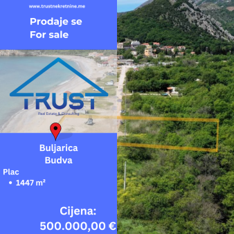 Plac,1447 m2, Buljarica, Budva, Prodaja