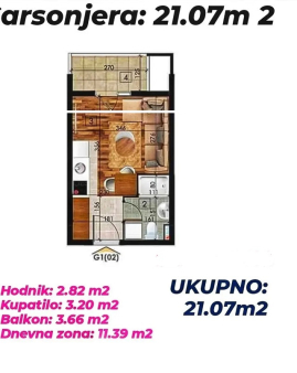 Garsonjera, 21m2 + parking mjesto, Zabjelo, Podgorica, Prodaja