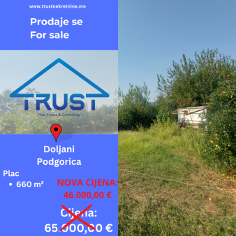 Plac, 660 m2, Doljani, Podgorica, Prodaja