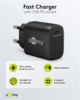 USB-C™ PD GaN brzi punjač (25 W) crni