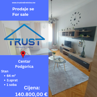 Jednosoban stan, 64 m2, Centar, Podgorica, Prodaja 