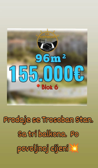 Trosoban stan, 96m2, Blok 6, Podgorica, Prodaja