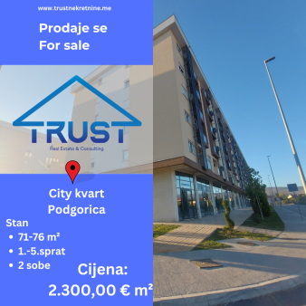 Dvosobni stanovi, 71-76 m2, City kvart, Podgorica, Prodaja