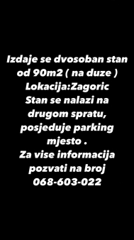 Dvosoban stan, 90m2, Zagoric, Podgorica, Izdavanje