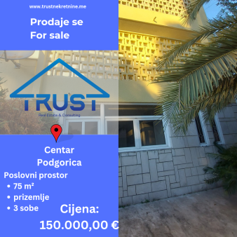 Poslovni prostor, 75 m2, Centar, Podgorica, Prodaja