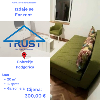 Garsonjera, 20m2, Pobrežje, Podgorica, Izdavanje