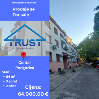 Dvosoban stan, 64 m2, Centar, Podgorica, Prodaja