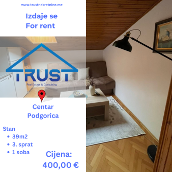 Jednosoban stan 39m2, Centar, Podgorica, Izdavanje