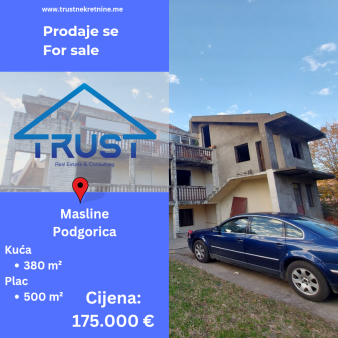 Kuca, 380 m2, Masline, Podgorica, Prodaja