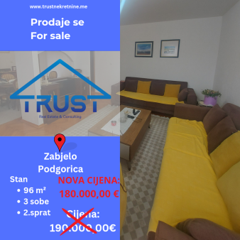 Trosoban stan, 96 m2, Zabjelo, Podgorica, Prodaja 